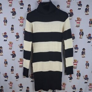 Seductions chunky stripe black & white fitted knit turtle neck Med sweater dress